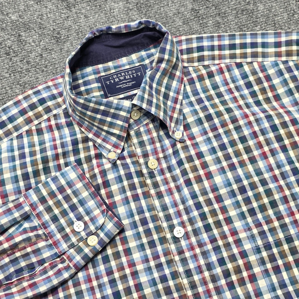Charles Tyrwhitt Men's Large Poplin Weave Button Down Shirt Multi Color Check